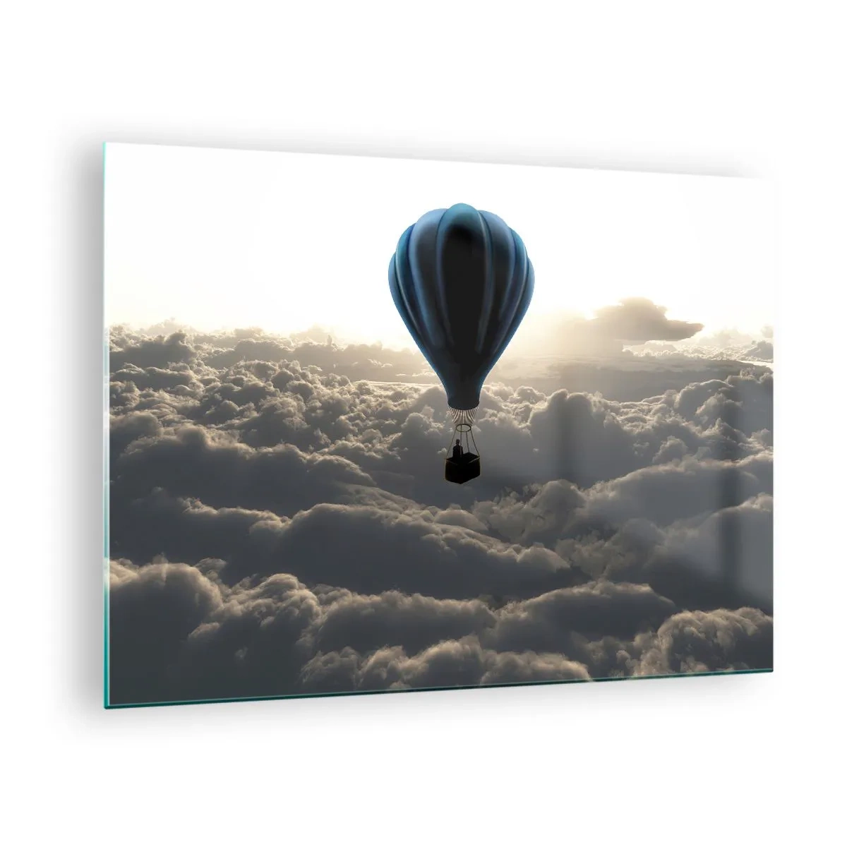 Glass picture - A balloon floating above the clouds at sunrise - 70x50cm - Wanderer above Clouds - Modern wall decoration for the living room and bedroom ARTTOR
