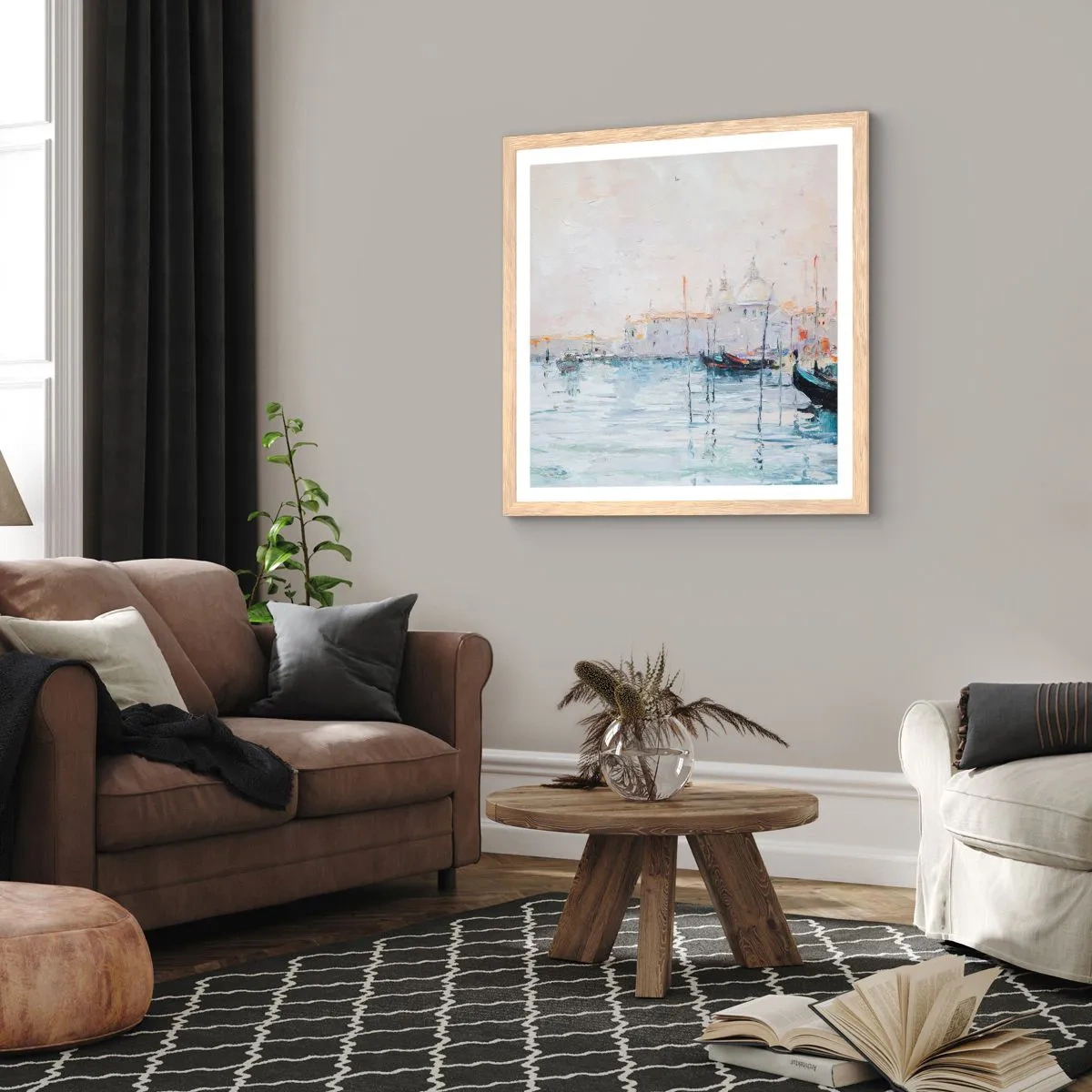 Poster in light oak frame - Behind Water behind Fog - 40x40 cm