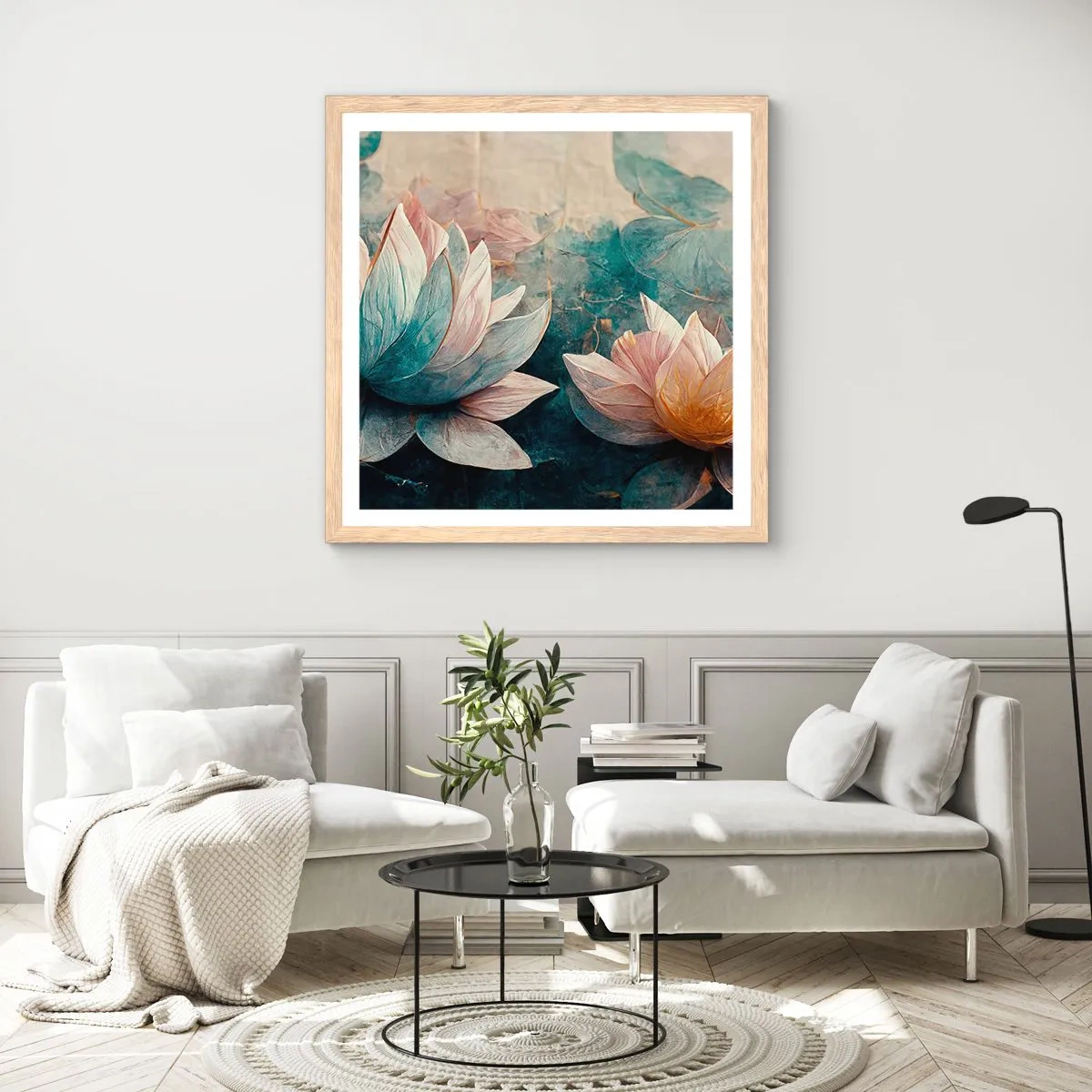 Poster in light oak frame - Stars of the Lake - 40x40 cm