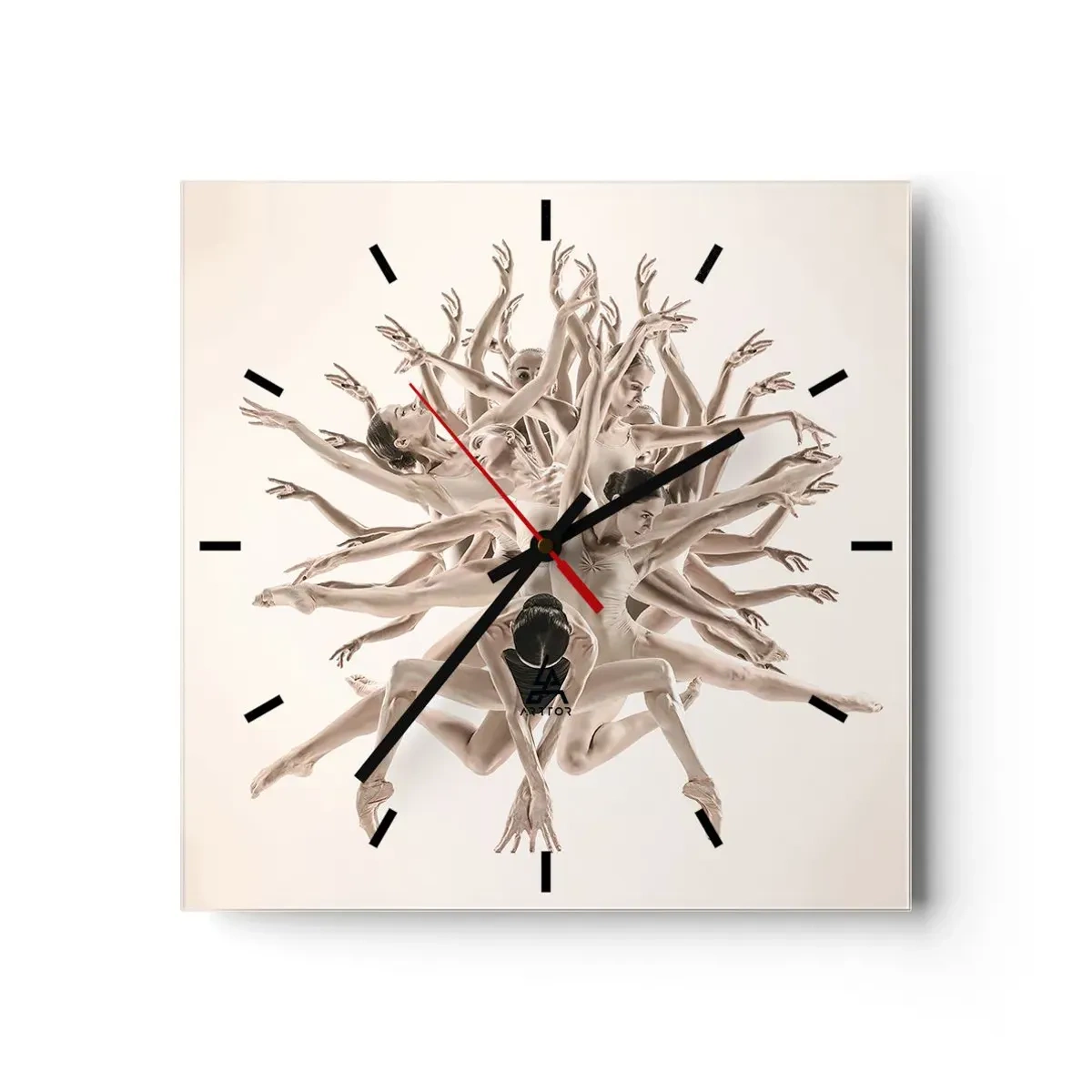Wall clock - Clock on glass - Dance in Bloom - 30x30 cm