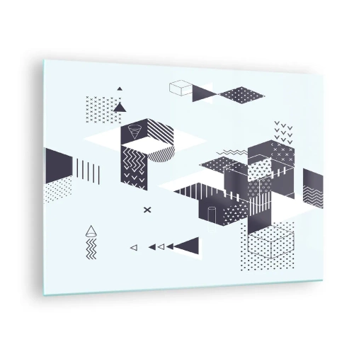 Glass picture - Abstract geometric composition in black and white on a light background - 70x50cm - In the Soul of a Mathematician - Modern wall decoration for the living room and bedroom ARTTOR