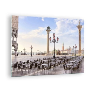 Glass picture - A square with columns and rows of chairs in Venice - 70x50cm - Everything Is Ready - Modern wall decoration for the living room and bedroom ARTTOR