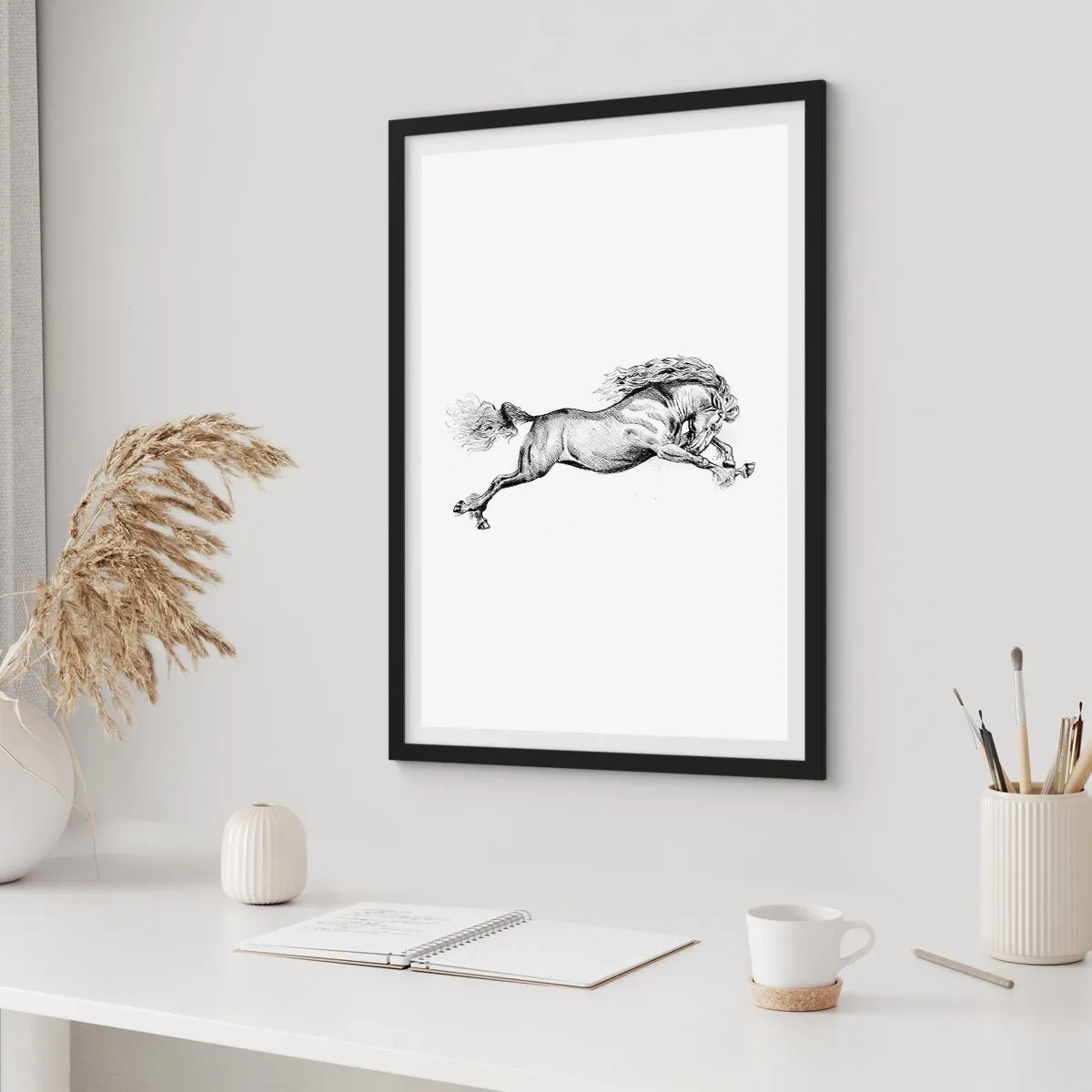 Poster in black frame - Stopped at a Gallop - 70x100 cm