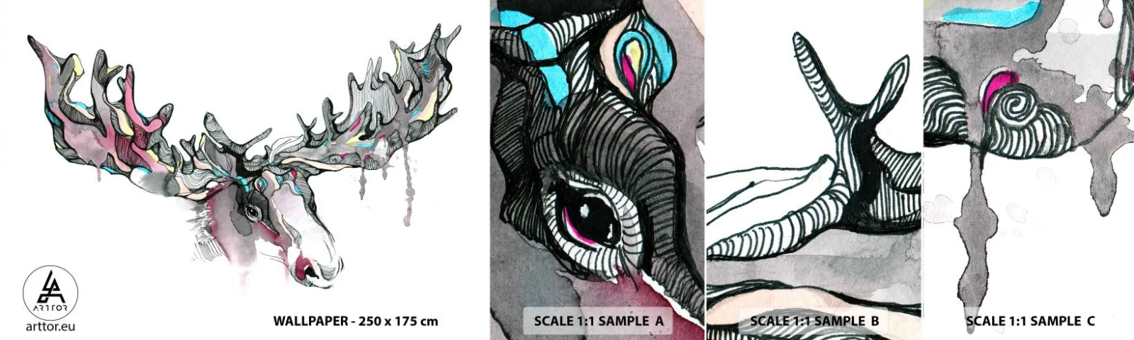 Photo Wallpaper Sample Self-Adhesive Deluxe Sticker - Crown of the King of the Forest - Abstraction, Moose, Nature - 100x30 cm