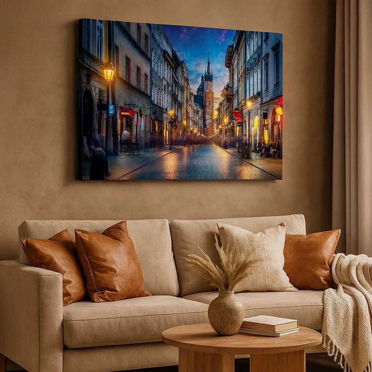 Canvas picture - Evening street with a view of the Krakow Cathedral - 70x50cm - Charm of Cracow - Modern wall decoration for the living room and bedroom ARTTOR