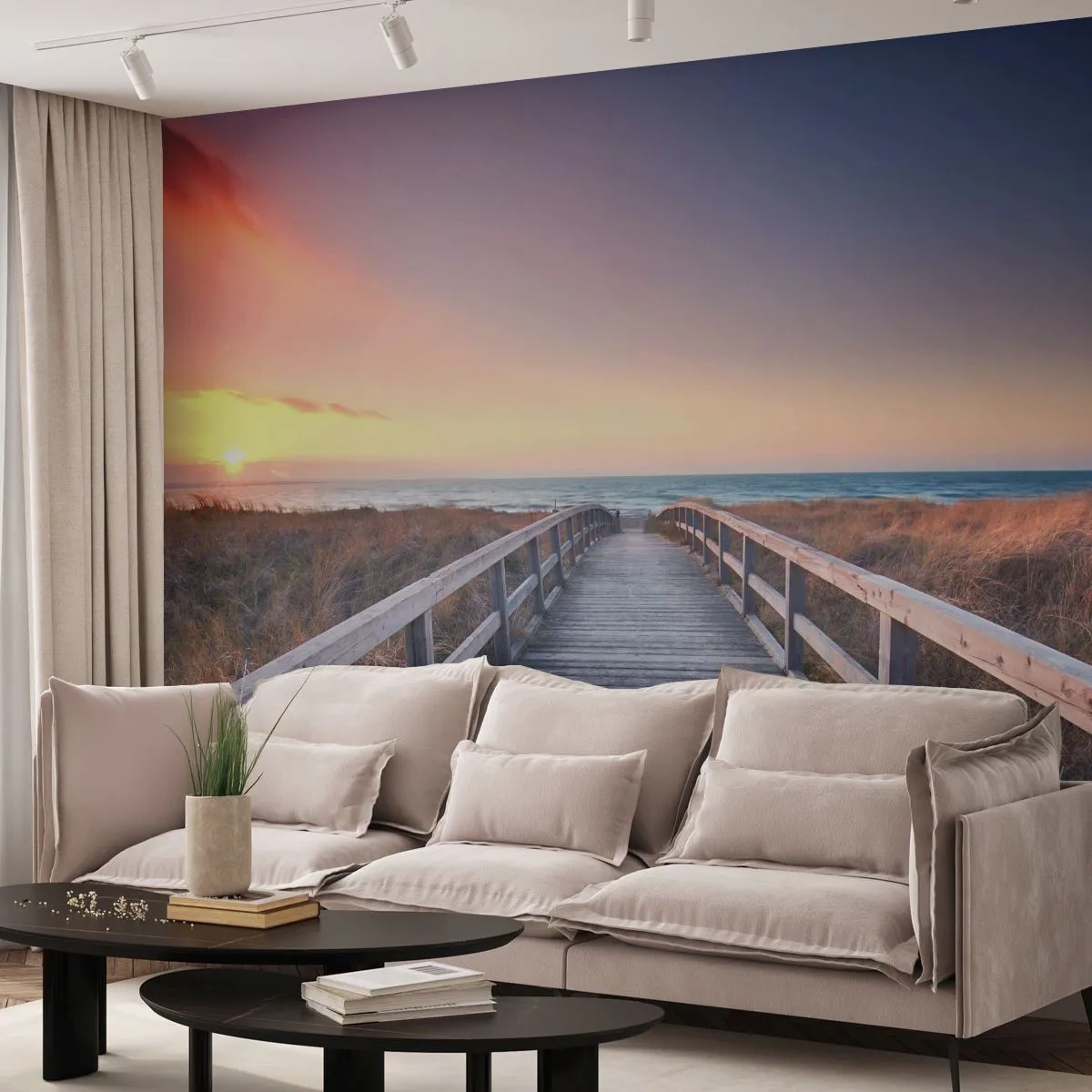 Self-Adhesive Photo Wallpaper Deluxe Sticker - Baltic Evening Aurora - Landscape, Sea, Dune - 150x105 cm