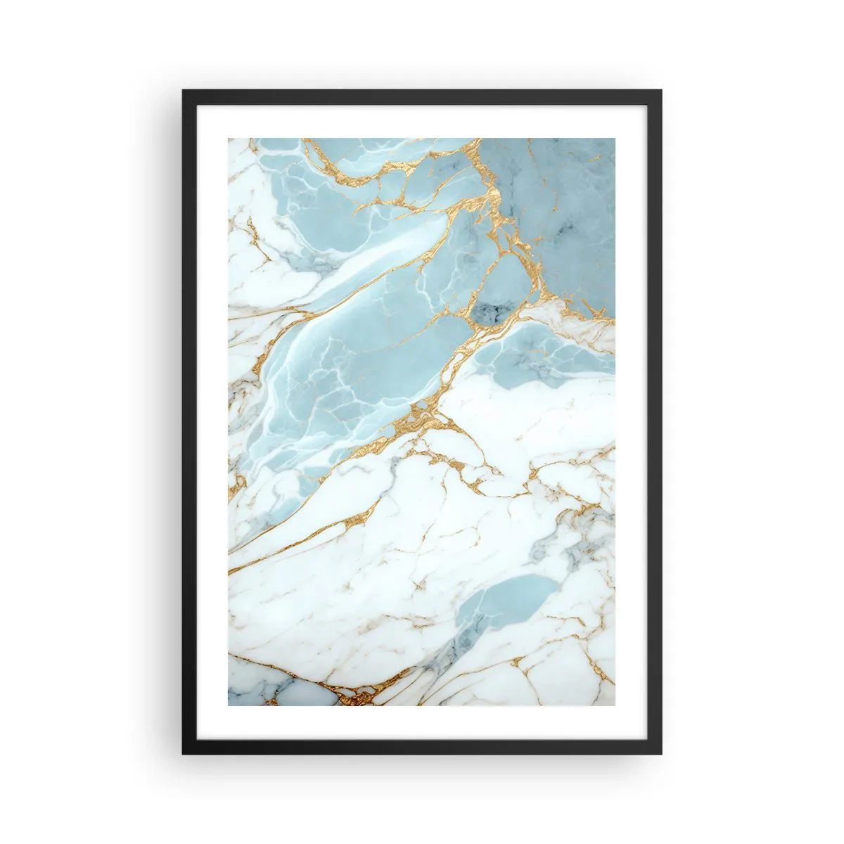 Poster in black frame - Elegant marble in shades of blue and gold - 50x70cm - Richness of the Stone - Modern wall decoration for the living room and bedroom ARTTOR