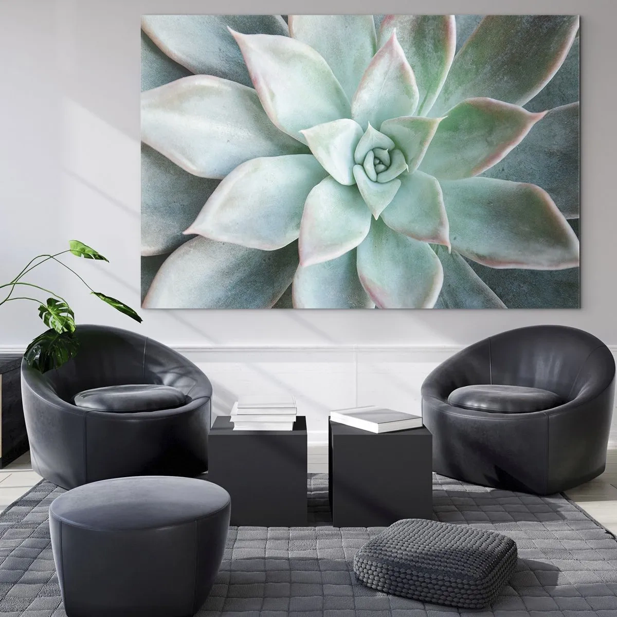 Glass picture - Dry succulent leaves with a delicate, gray-green shade - 70x50cm - Heart of a Desert - Modern wall decoration for the living room and bedroom ARTTOR