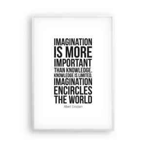 Poster in white frmae - Einstein about Power of Imagination - 70x100 cm