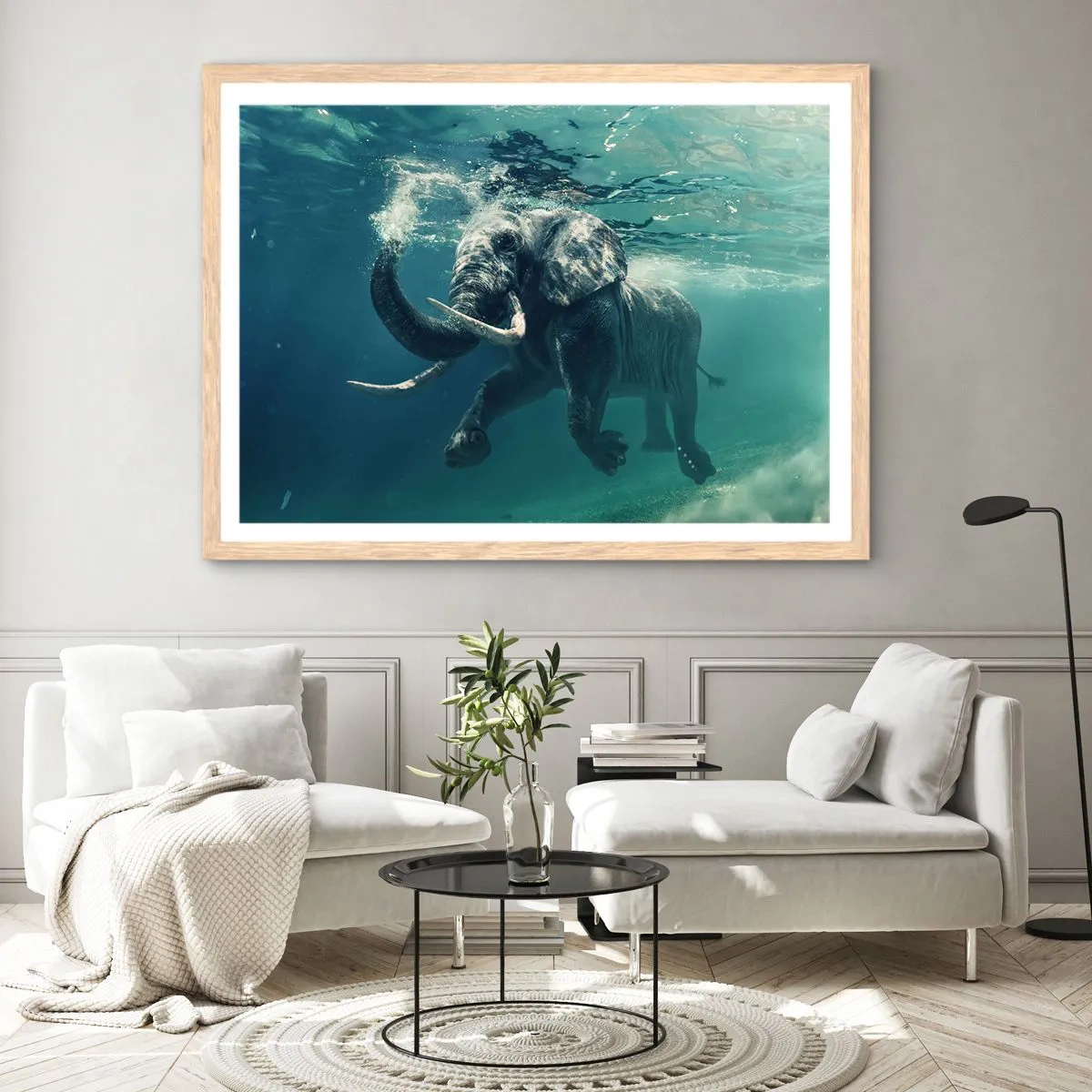 Poster in light oak frame - Everyone Likes to Swim - 40x30 cm