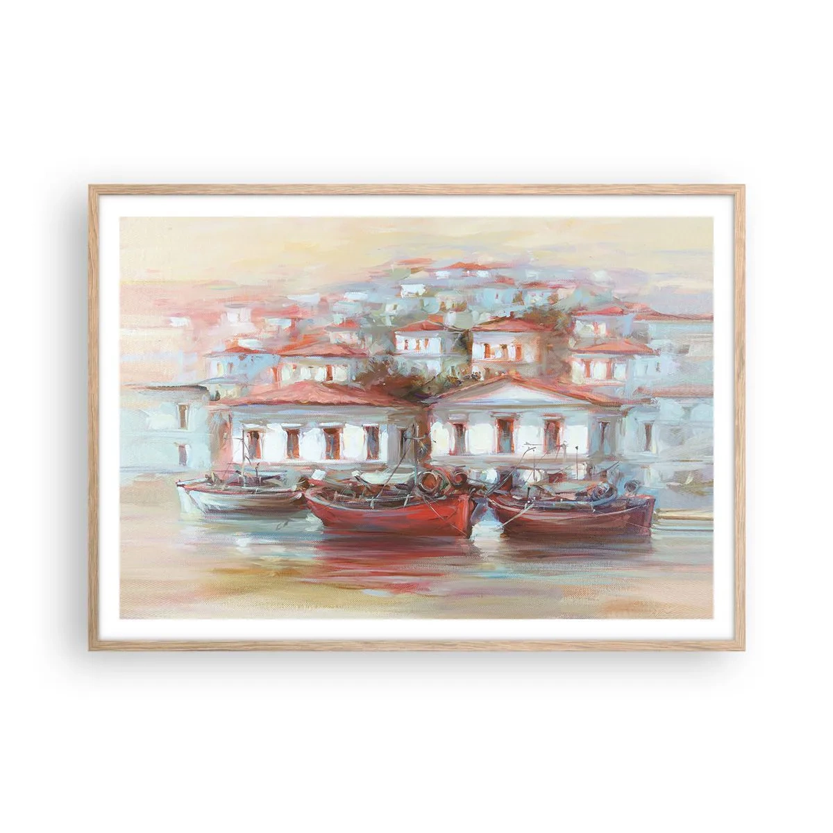 Poster in light oak frame - Happy Town - 100x70 cm