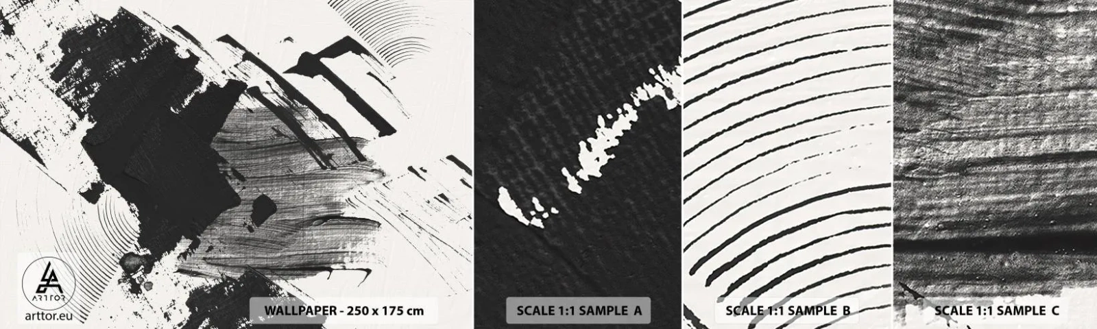 Photo Wallpaper Sample Self-Adhesive Deluxe Sticker - Abstract - Expression of Black - Piece, Modern, Black and white - 100x30 cm