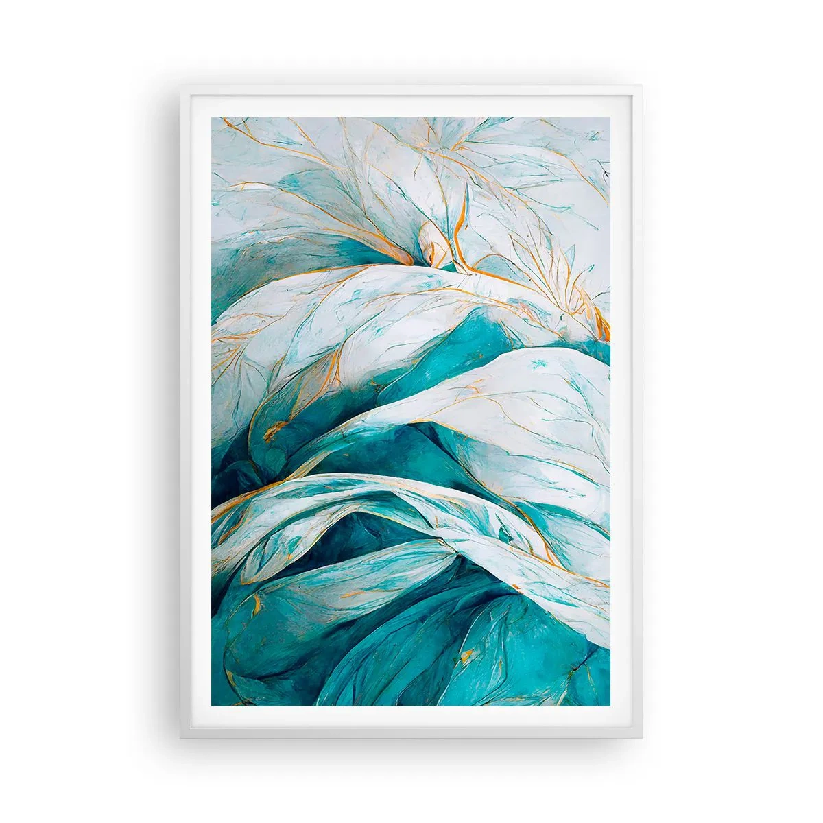 Poster in white frmae - Blue Abstract with a Golden Motif - 70x100 cm