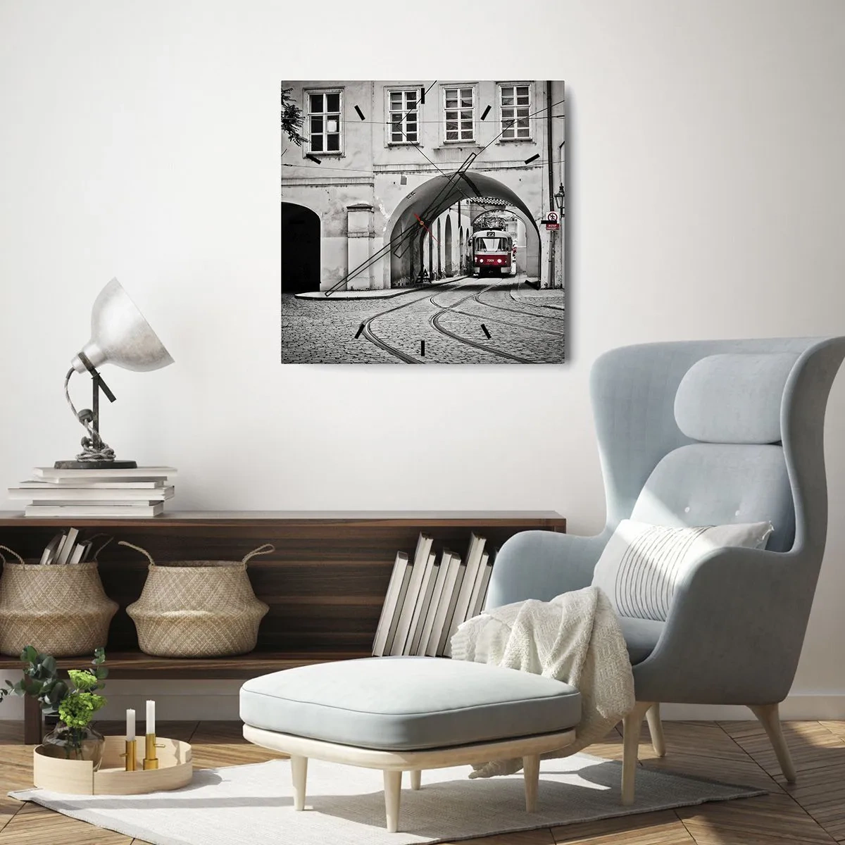 Wall clock - Clock on glass - Through City Labirynth - 30x30 cm