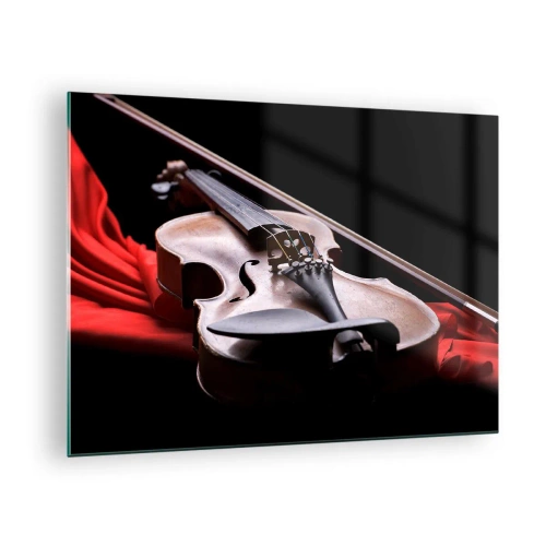 Glass picture - Violin on red fabric against a black background - 70x50cm - Music of Feelings - Modern wall decoration for the living room and bedroom ARTTOR