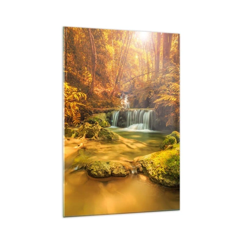 Glass picture - Forest Cascade in Gold - 70x100 cm