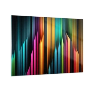 Glass picture - Multi-colored vertical stripes reminiscent of light and movement - 70x50cm - Light Organs - Modern wall decoration for the living room and bedroom ARTTOR