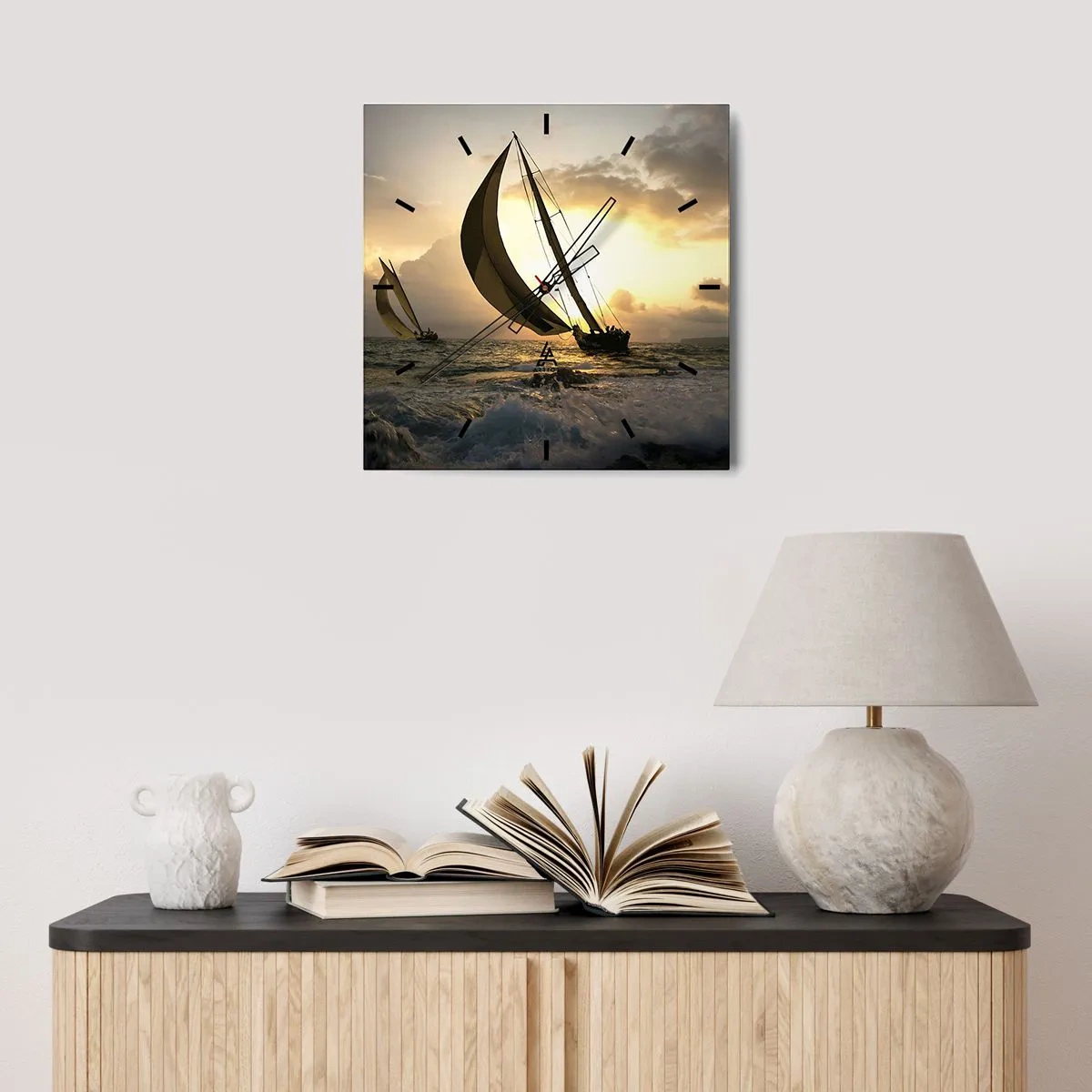 Wall clock - Clock on glass - With and against the Wind - 30x30 cm