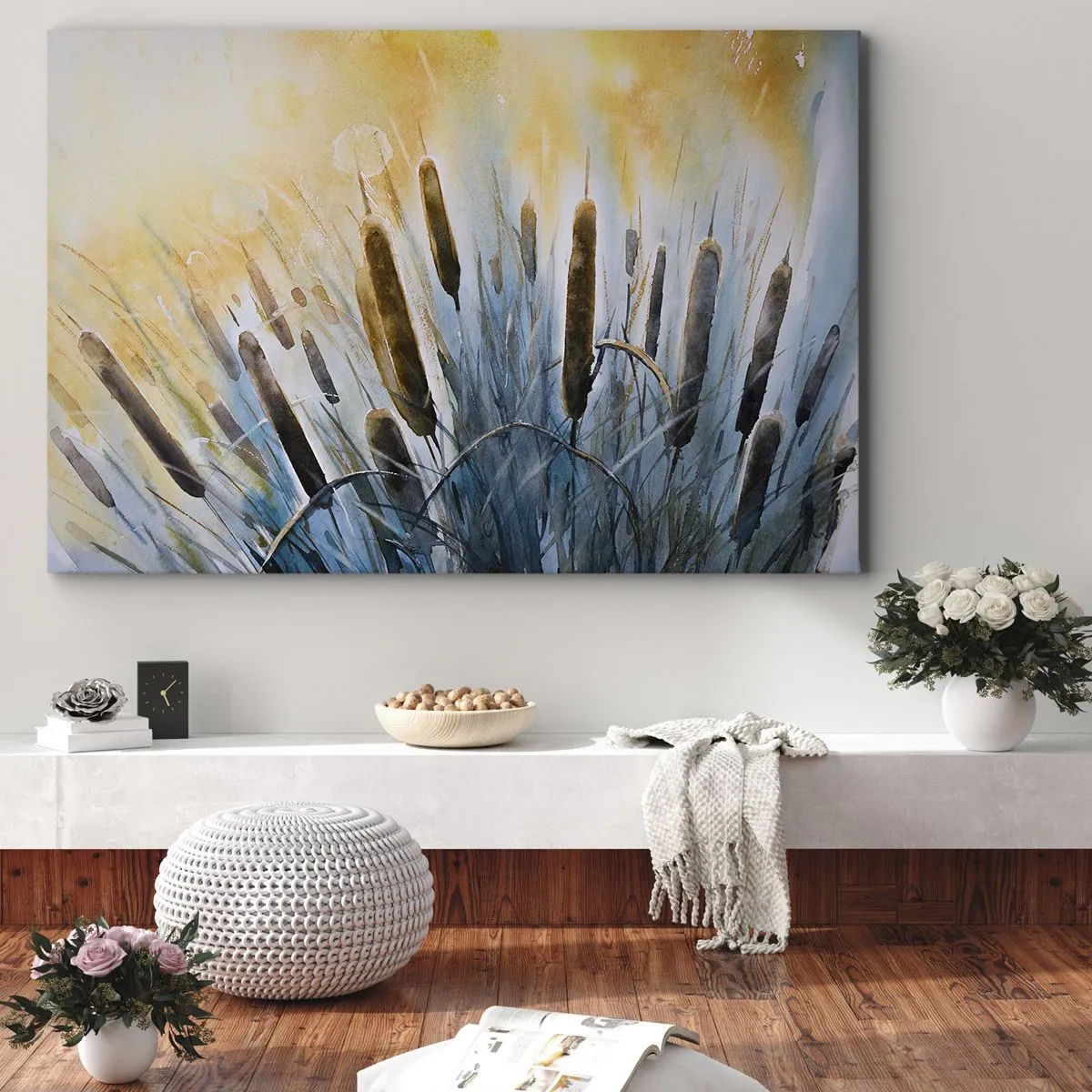 Canvas picture - Picturesque reeds in the sun's rays - 70x50cm - Coolness of Water, Heat of the Sun - Modern wall decoration for the living room and bedroom ARTTOR