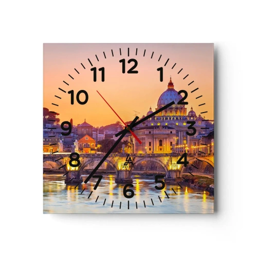 Wall clock - Clock on glass - Twilight over Eternal City - 40x40 cm