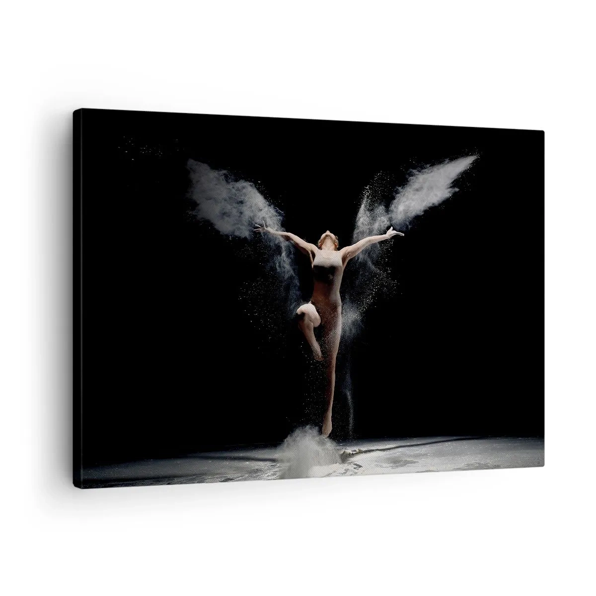 Canvas picture - A dancer in motion with a striking dust effect on a black background - 70x50cm - Elves Exist - Modern wall decoration for the living room and bedroom ARTTOR