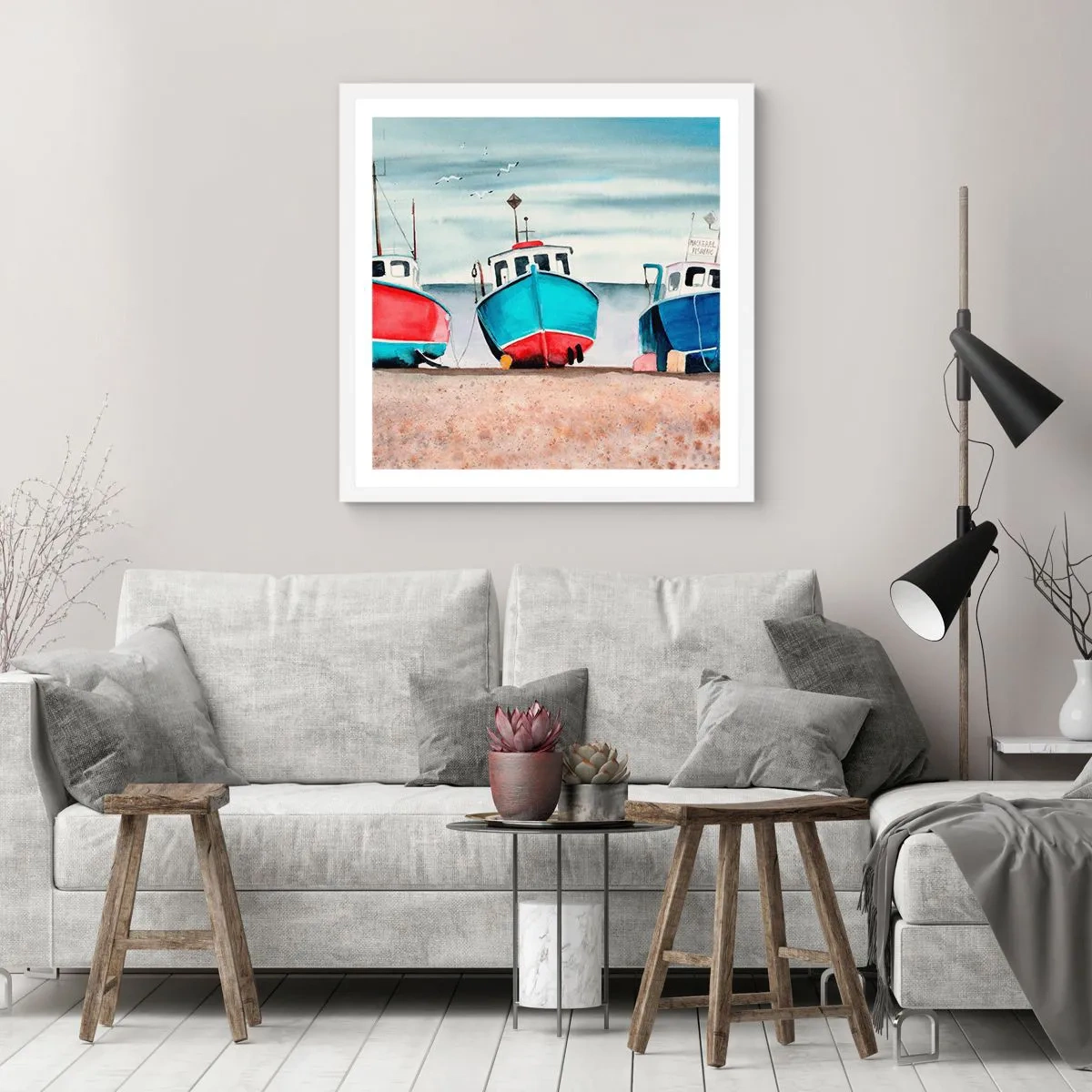 Poster in white frmae - Ready for Fishing - 60x60 cm