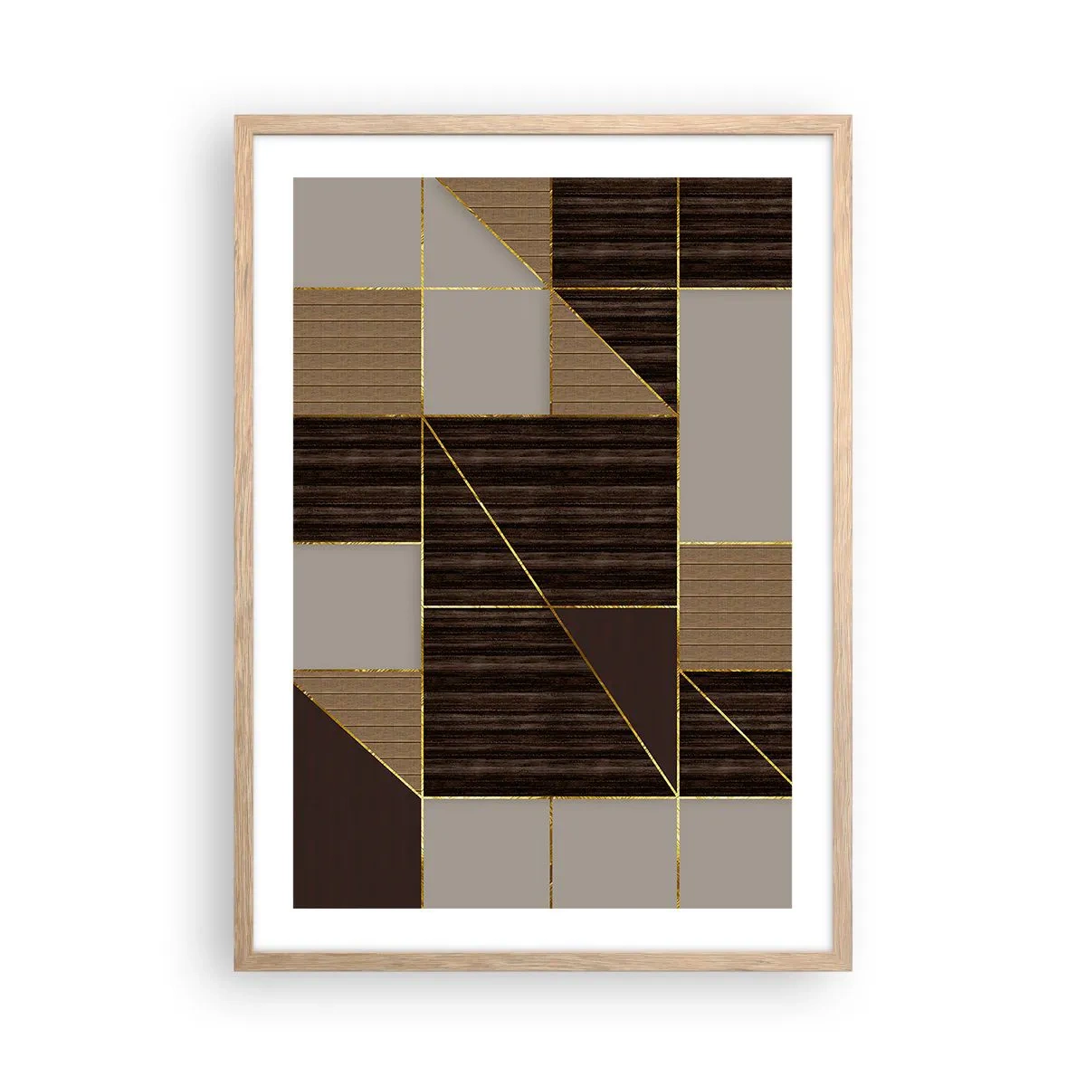 Poster in light oak frame - Mosaic of Brown and Gold - 50x70 cm