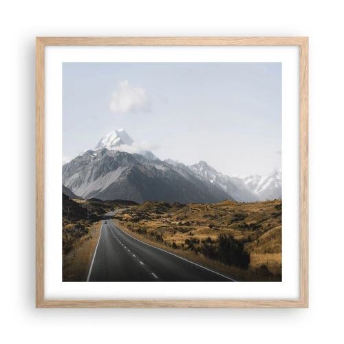 Poster in light oak frame - Road to the Heart of the Mountains - 50x50 cm