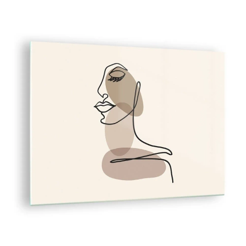 Glass picture - A minimalistic female portrait made with a continuous line. - 70x50cm - Certain Line of Beauty - Modern wall decoration for the living room and bedroom ARTTOR