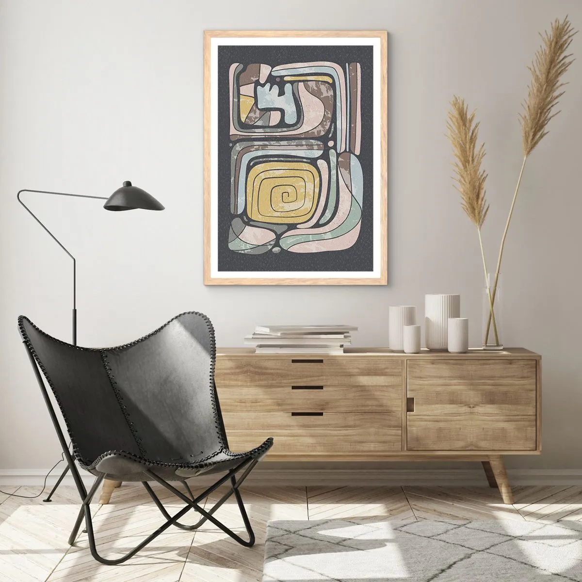Poster in light oak frame - Abstract in Precolumbian Style - 70x100 cm