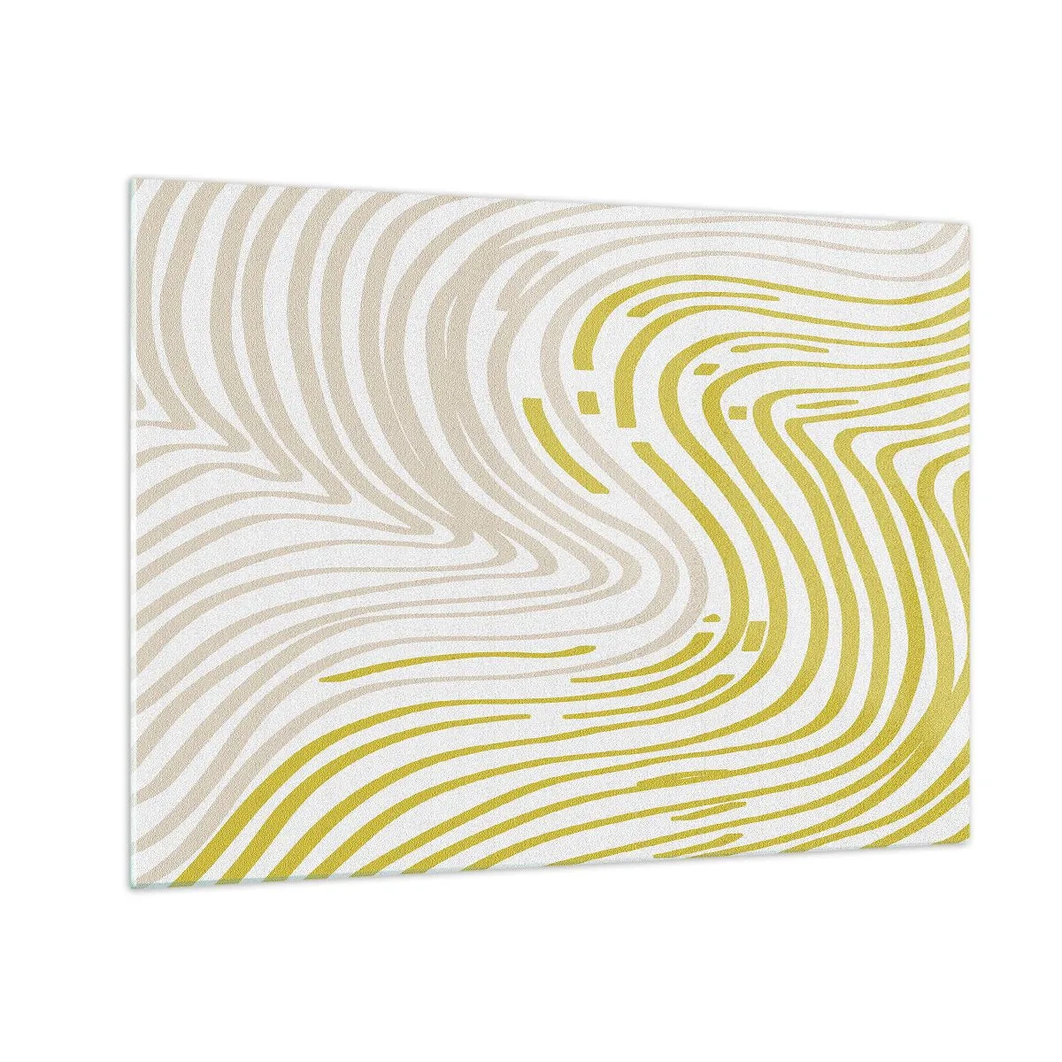 Glass picture - Organic lines in shades of beige and lime on a white background - 70x50cm - Composition with a Gentle Curve - Modern wall decoration for the living room and bedroom ARTTOR
