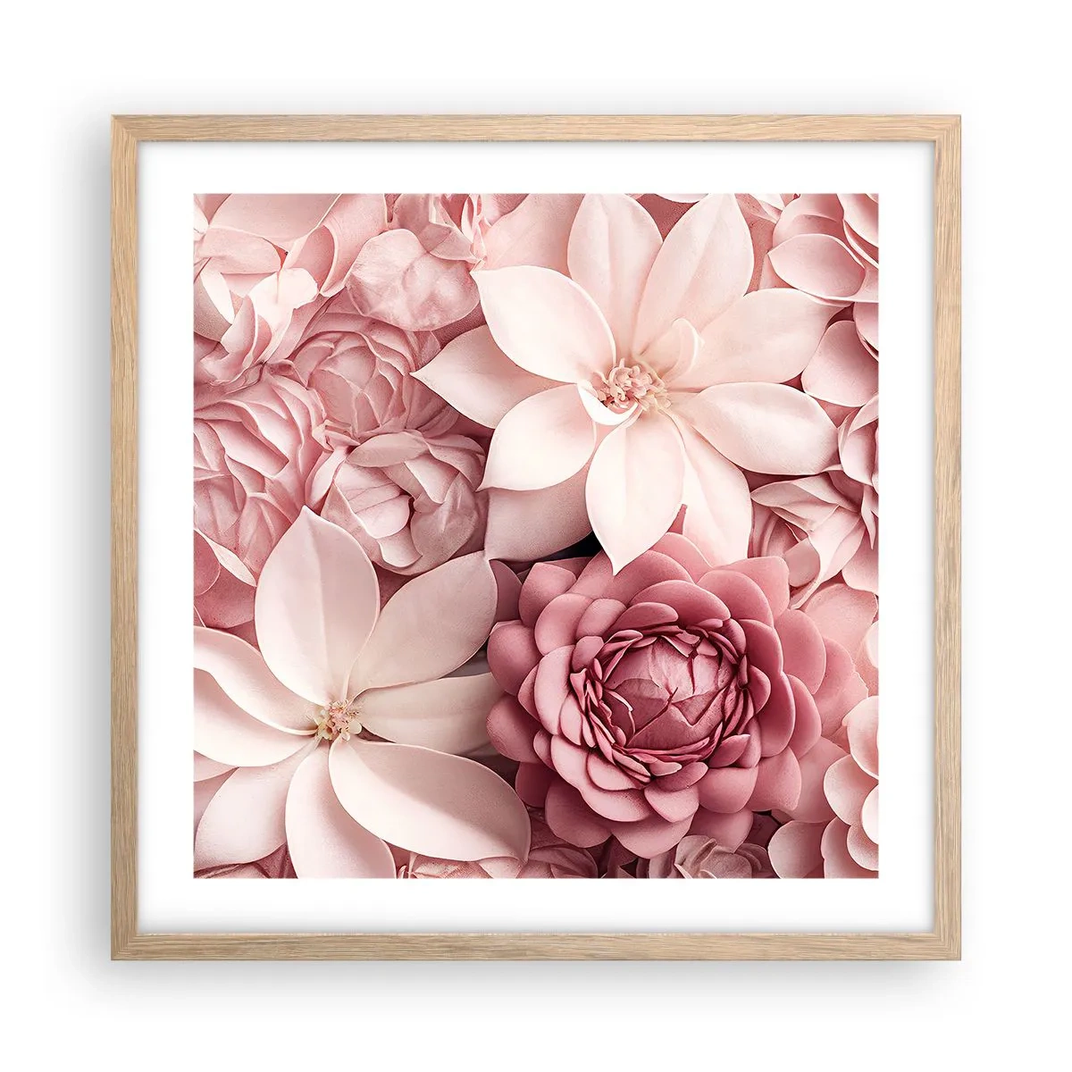Poster in light oak frame - In Pink Petals - 50x50 cm