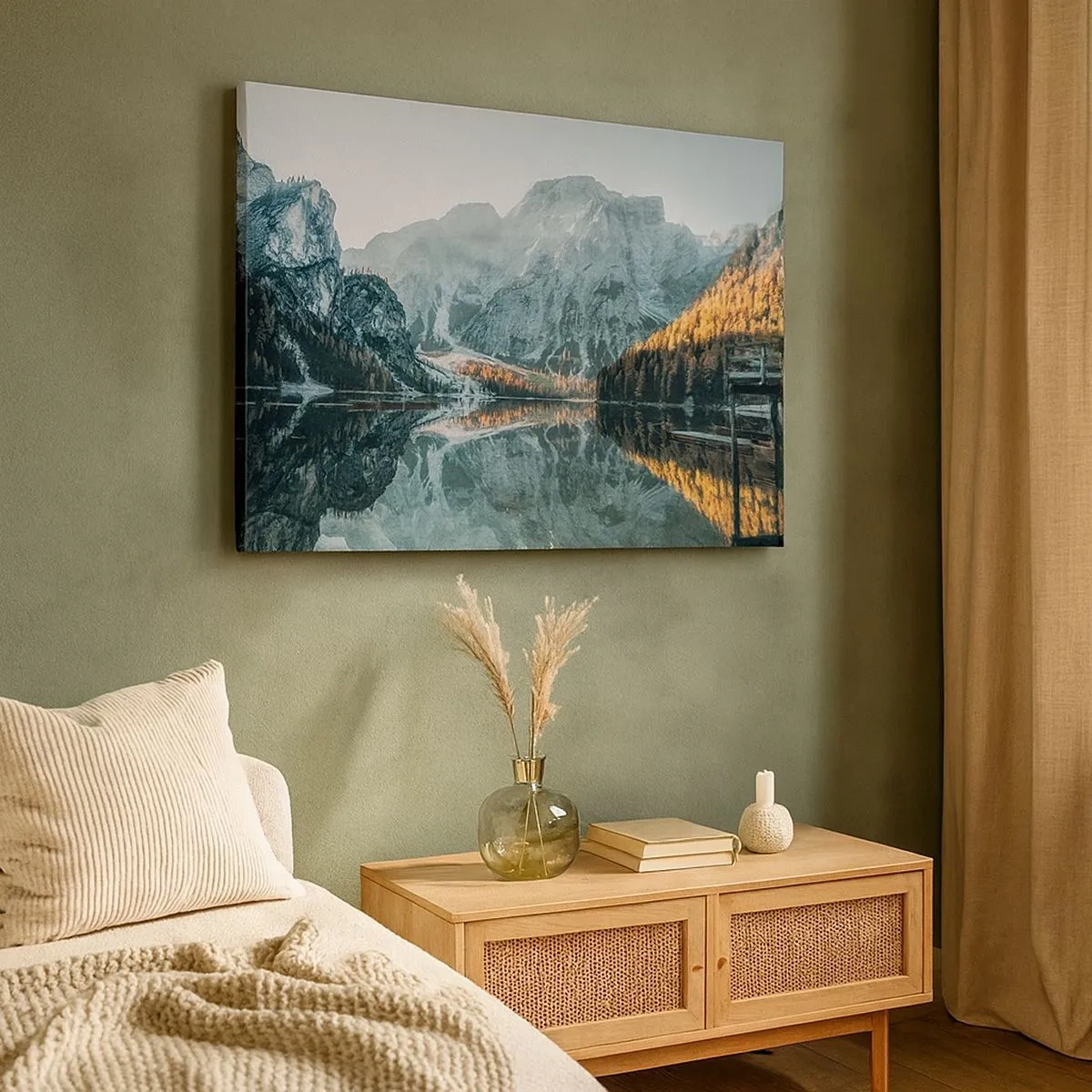 Canvas picture - A mountain landscape reflected in the calm surface of a lake - 70x50cm - Mirror Landscape - Modern wall decoration for the living room and bedroom ARTTOR