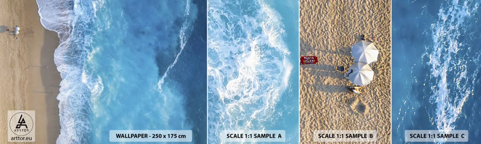 Photo Wallpaper Sample Self-Adhesive Deluxe Sticker - Power of the Blue - Landscape, Beach, Sea - 100x30 cm