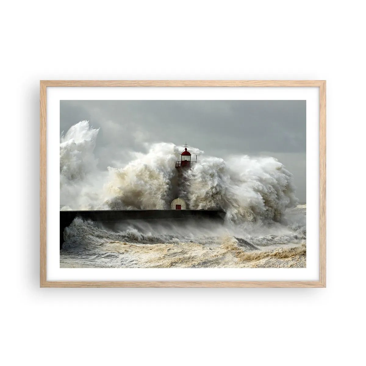 Poster in light oak frame - Rage of the Ocean - 70x50 cm