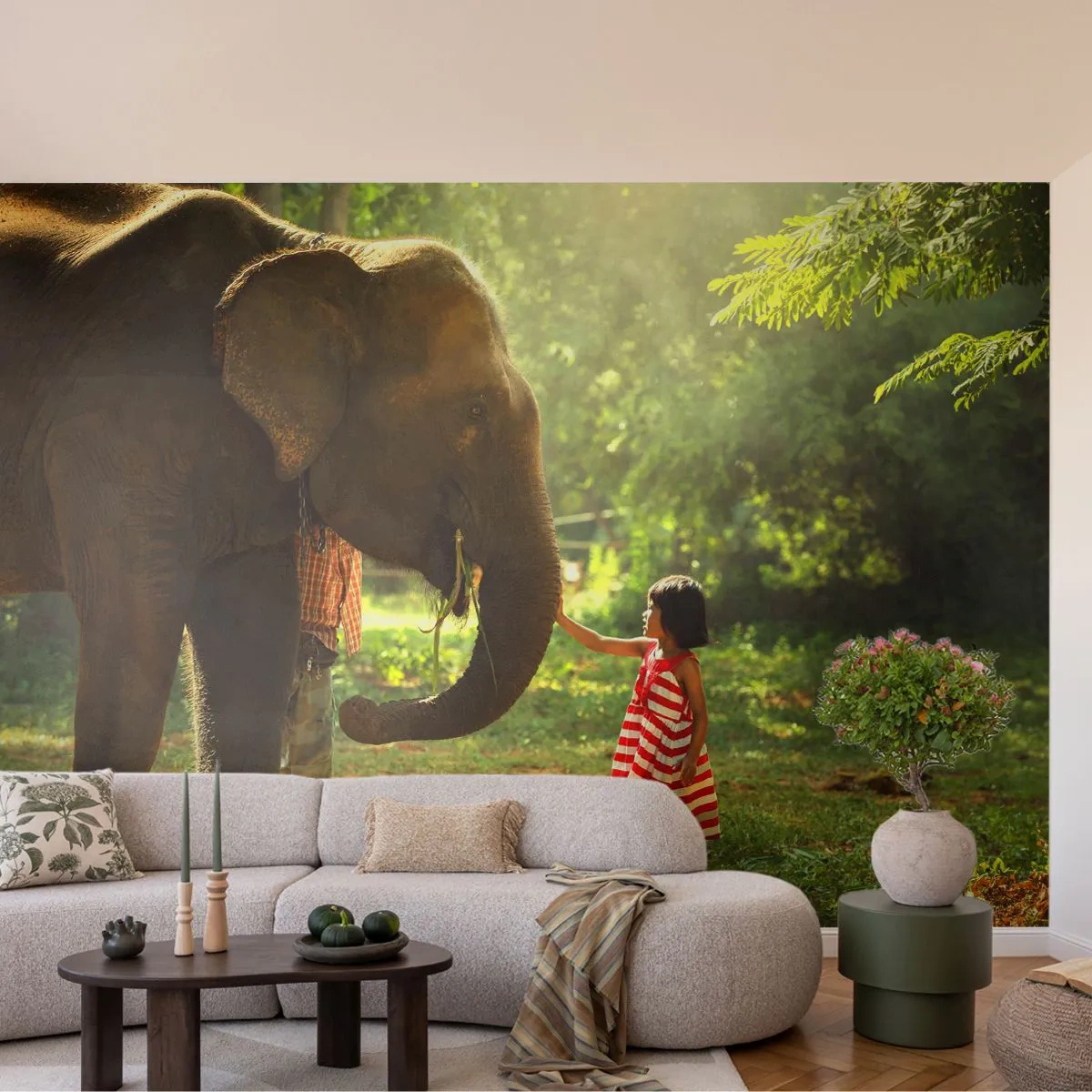 Photo Wallpaper Premium Canvas - Power of Friendship - Animals, Elephant, Girl - 100x70 cm