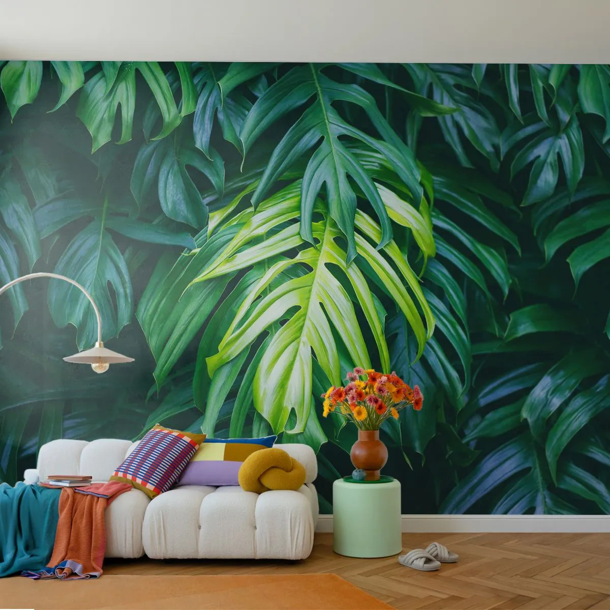 Photo Wallpaper Premium Sand - Immerse Yourself in Freshness - Tropical Plant, Monstera leaf, Nature - 100x70 cm