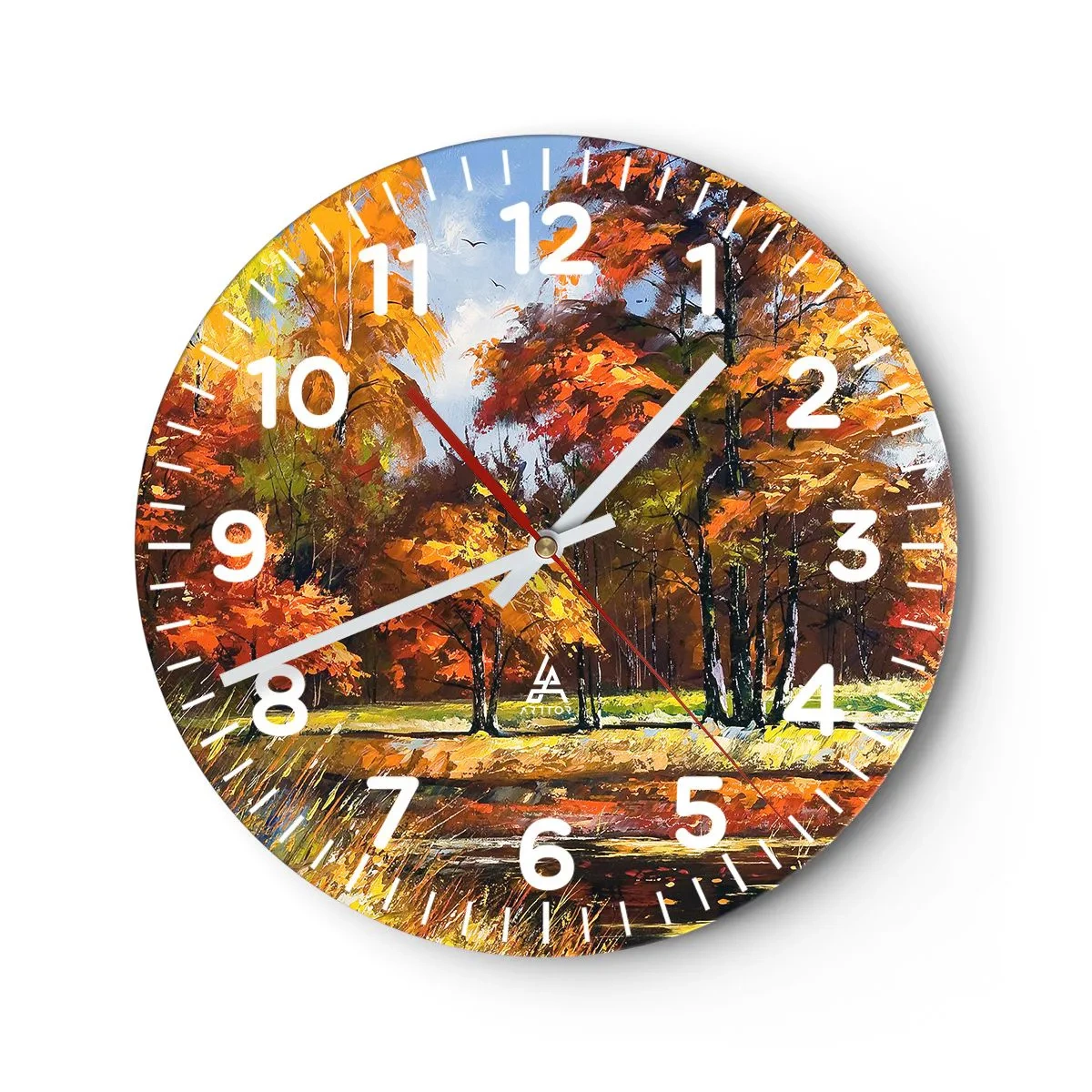 Wall clock - Clock on glass - Landscape in Gold and Brown - 30x30 cm
