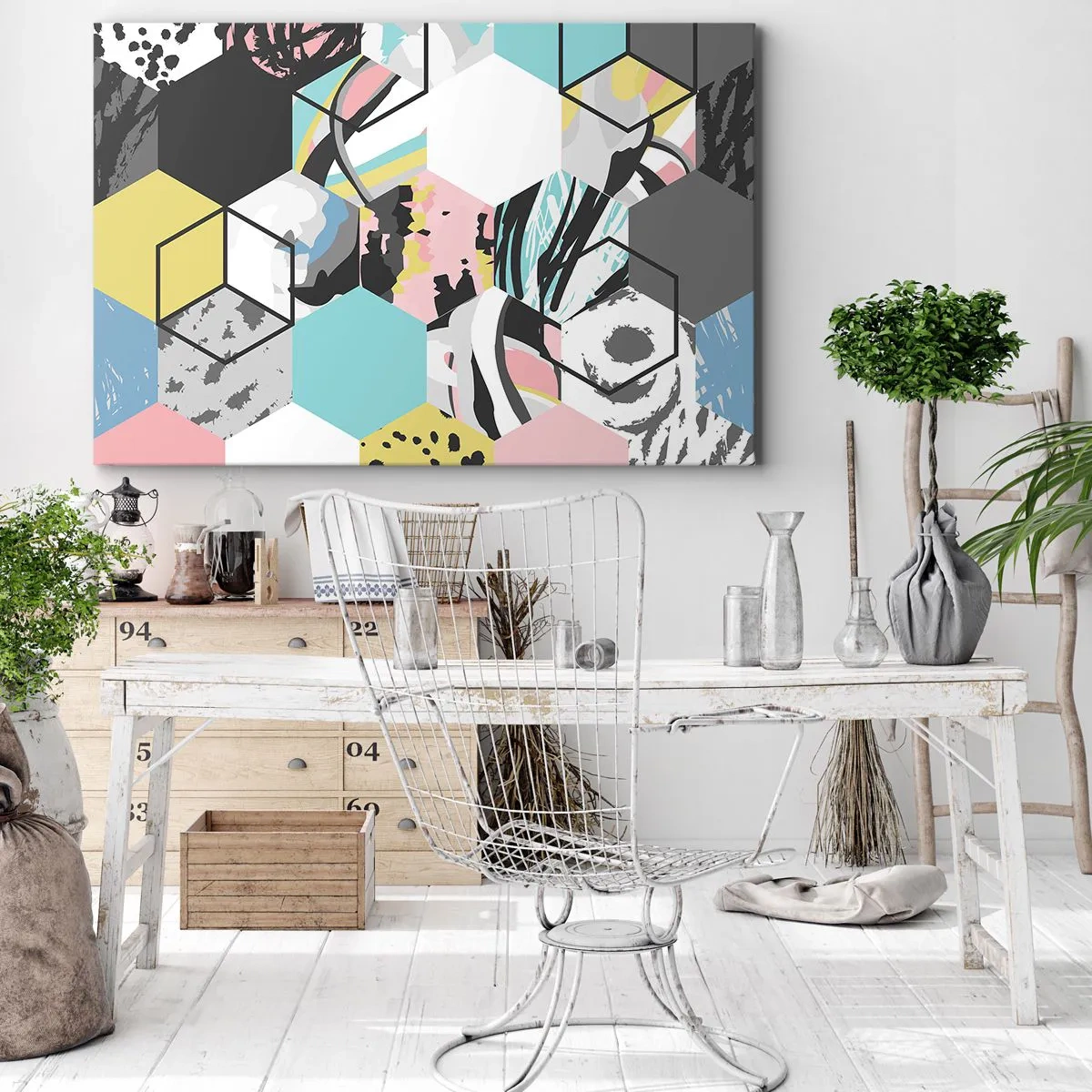 Canvas picture - Hexagons and Cubes in Six Colours - 100x70 cm