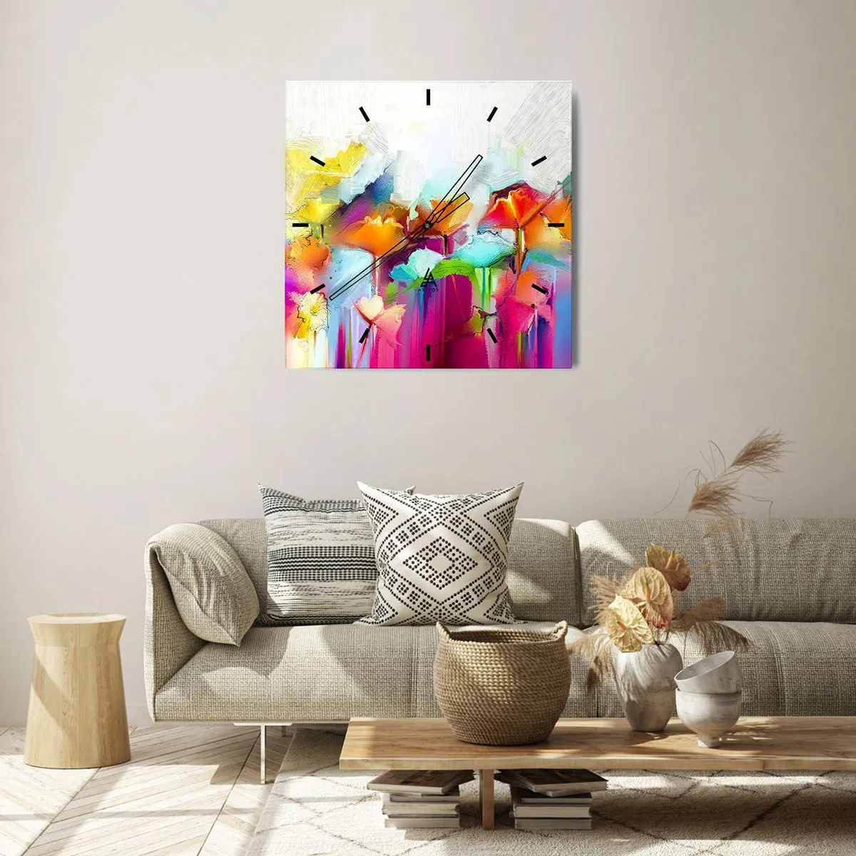 Wall clock - Clock on glass - Rainbow Has Bloomed - 40x40 cm