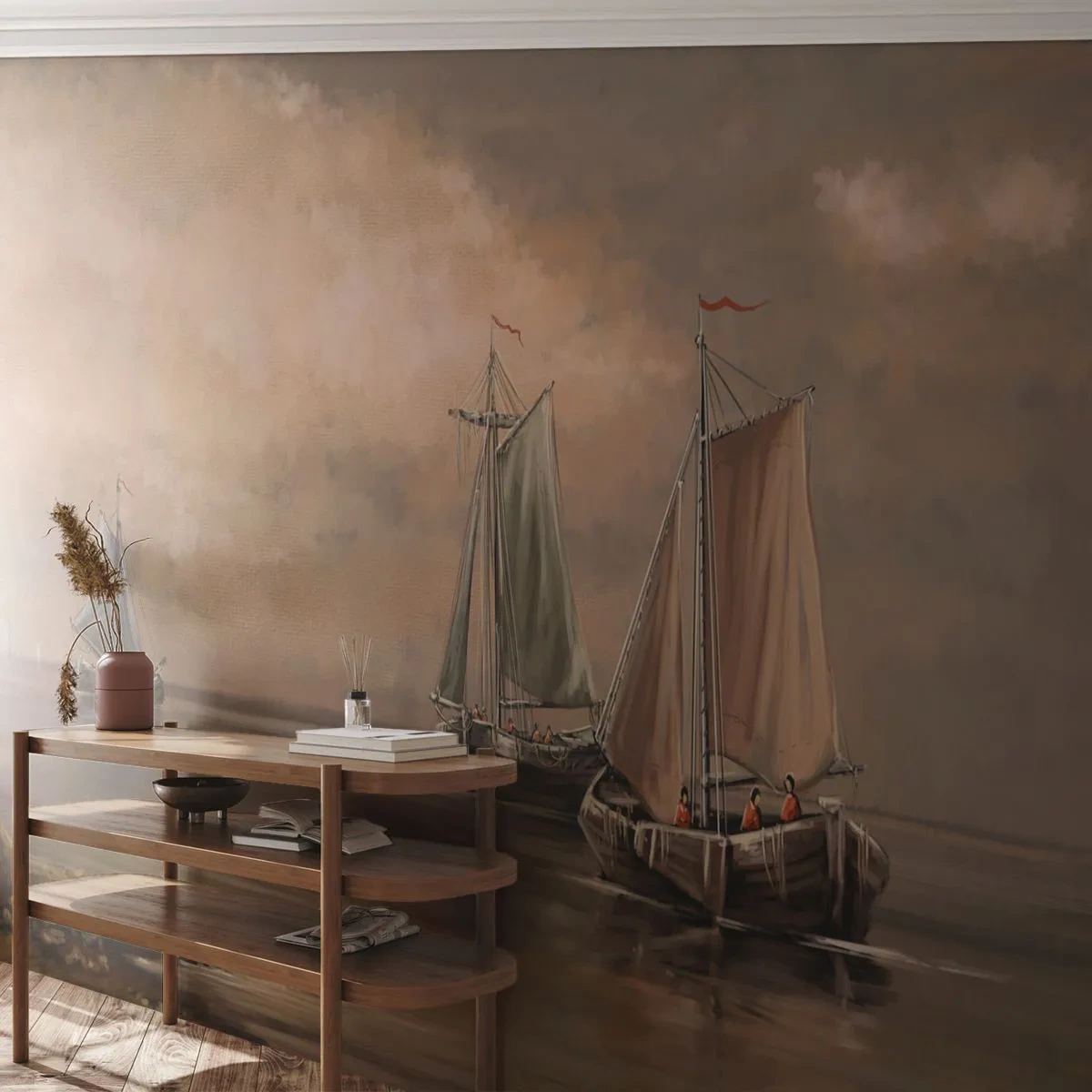 Self-Adhesive Photo Wallpaper Deluxe Sticker - Return of Sailors - Landscape, Fishing boat, Nature - 400x280 cm