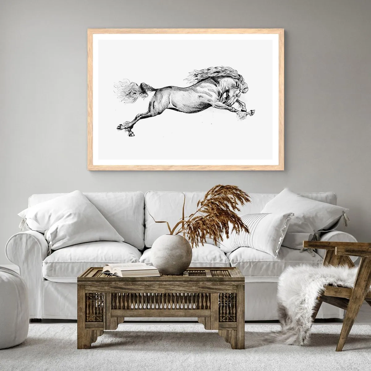 Poster in light oak frame - Stopped at a Gallop - 70x50 cm