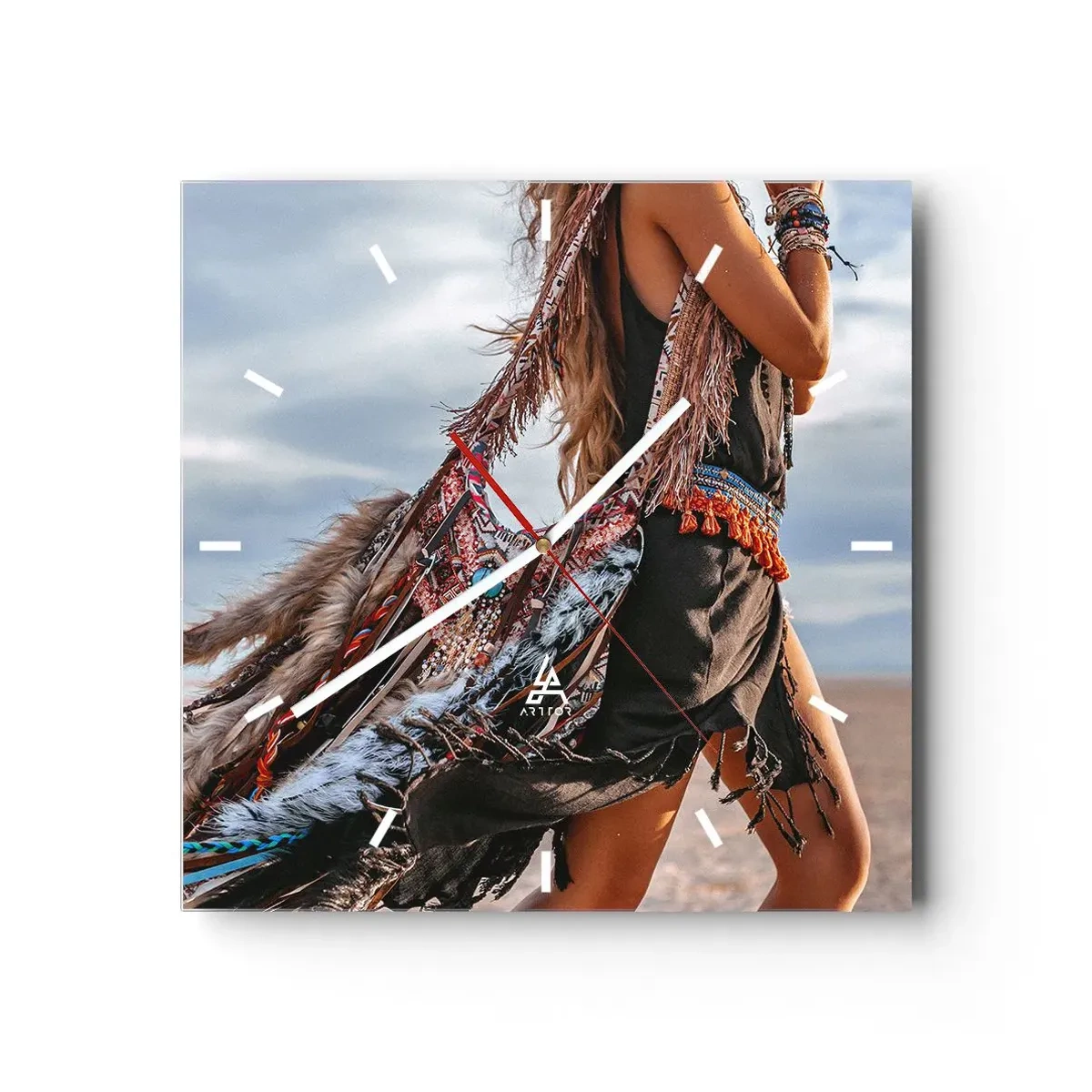 Wall clock - Clock on glass - Shaman's Girl - 40x40 cm