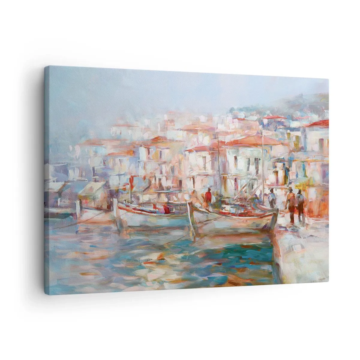 Canvas picture - Port impression with boats and buildings - 70x50cm - Holidays in Pastel - Modern wall decoration for the living room and bedroom ARTTOR