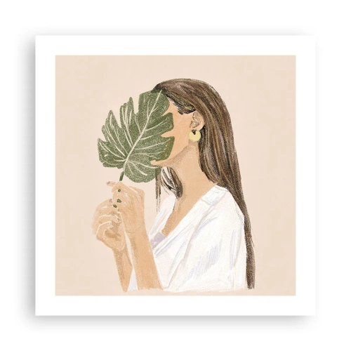 Poster - Mysterious Portrait with a Fan - 50x50 cm