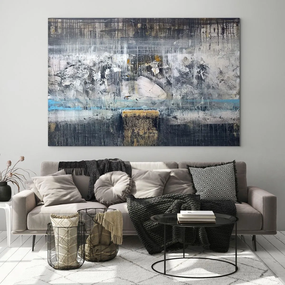 Glass picture - An abstract landscape dominated by gray and blue. - 70x50cm - Icy Path - Modern wall decoration for the living room and bedroom ARTTOR