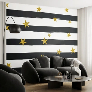 Photo Wallpaper Standard Eco - We Have All Been Born Under a Lucky Star - Graphics, Gold Star, Black and White Stripes - 250x175 cm