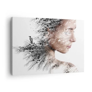 Canvas picture - Silhouette of a woman with a branch and bird motif in the background - 70x50cm - Spirit of a Forest - Modern wall decoration for the living room and bedroom ARTTOR