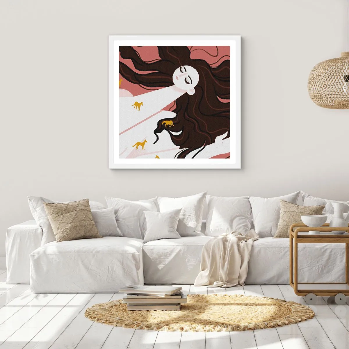 Poster in white frmae - Dream of a Golden Horse - 30x30 cm