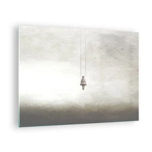 Glass picture - A figure on a swing suspended in the sky - 70x50cm - Child in Us - Modern wall decoration for the living room and bedroom ARTTOR